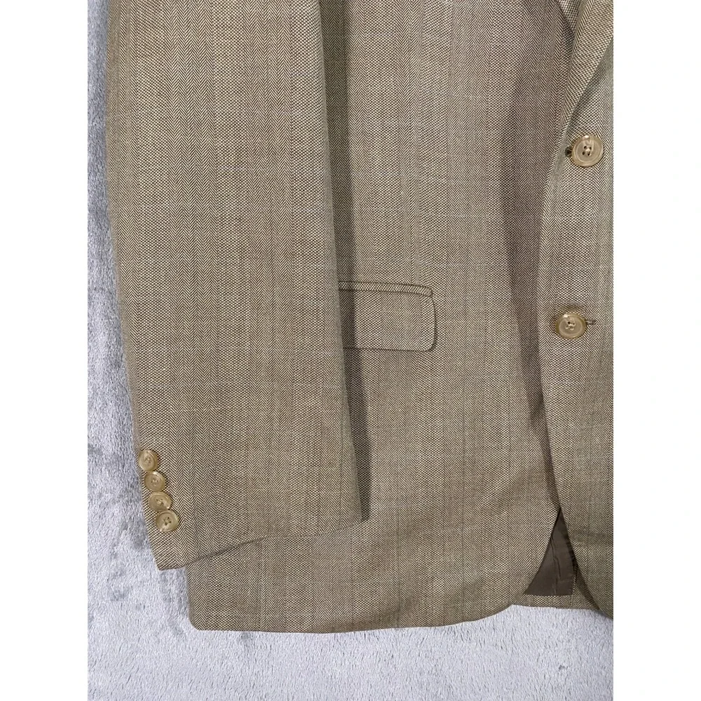 Lauren Ralph Lauren Blazer 40R Tan Silk Wool Herringbone Sport Coat 2-Button